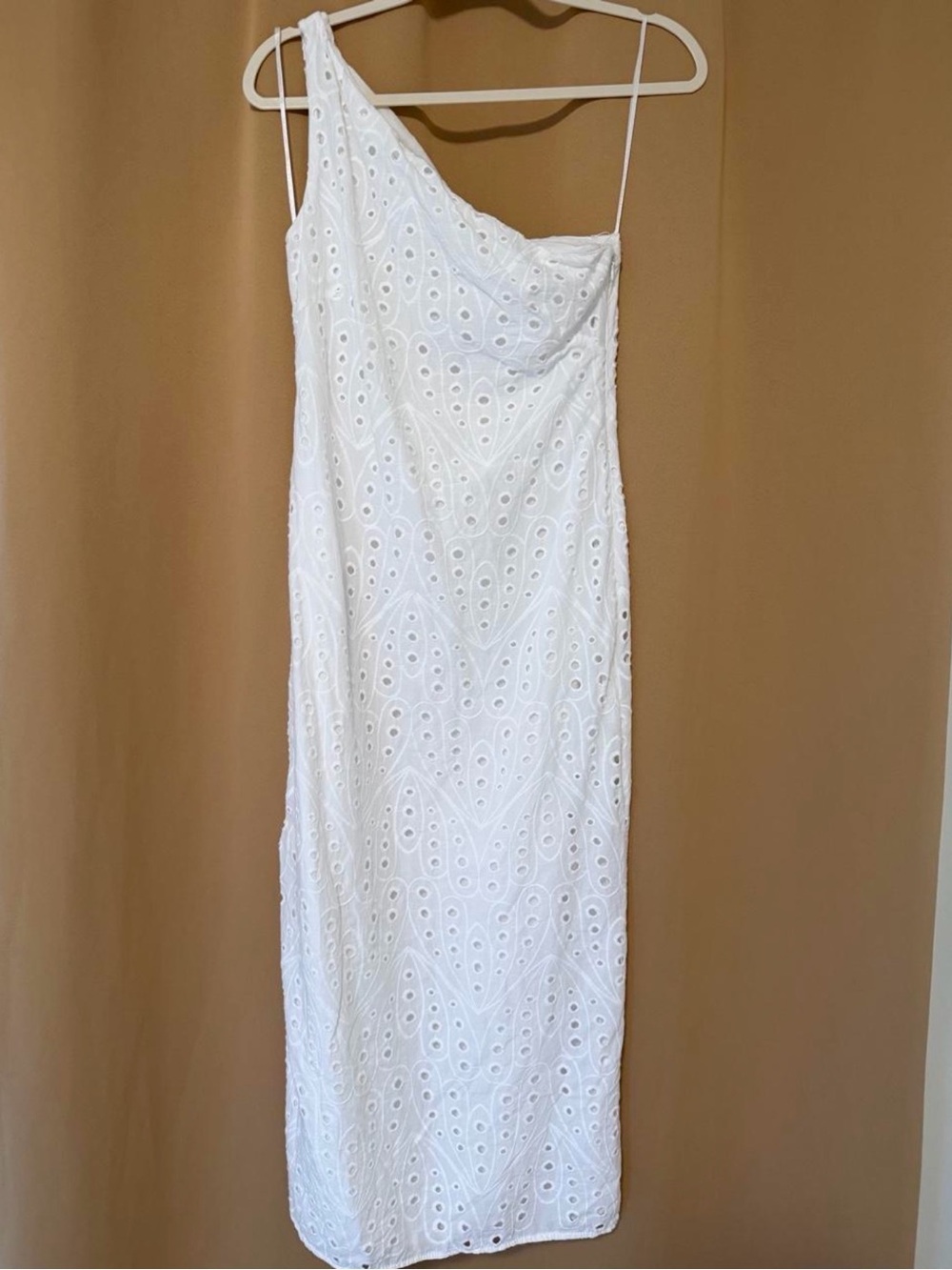 Zara White One-Shoulder Eyelet Midi Dress